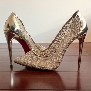 Christian Louboutin Follies Lace 100 Gold Pump